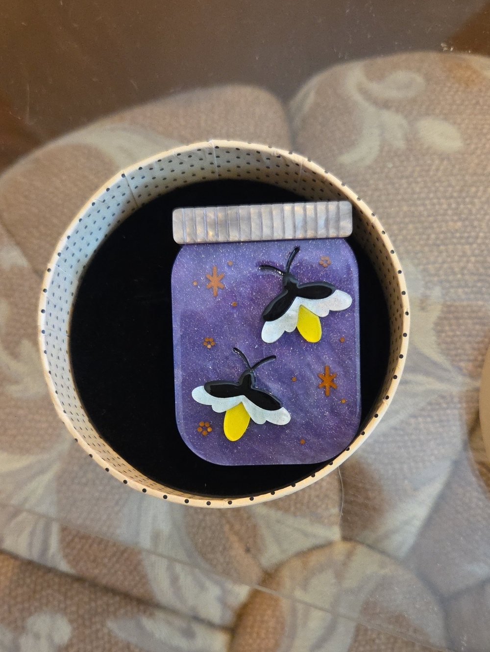 Erstwilder Purple Firefly Jar Pin with Yellow Accents